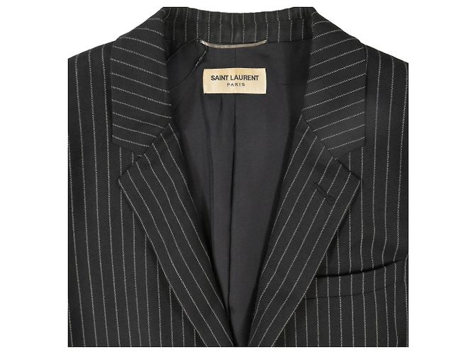Saint Laurent Pinstripe Single-Breasted Blazer with Pockets in Black Wool - view 4