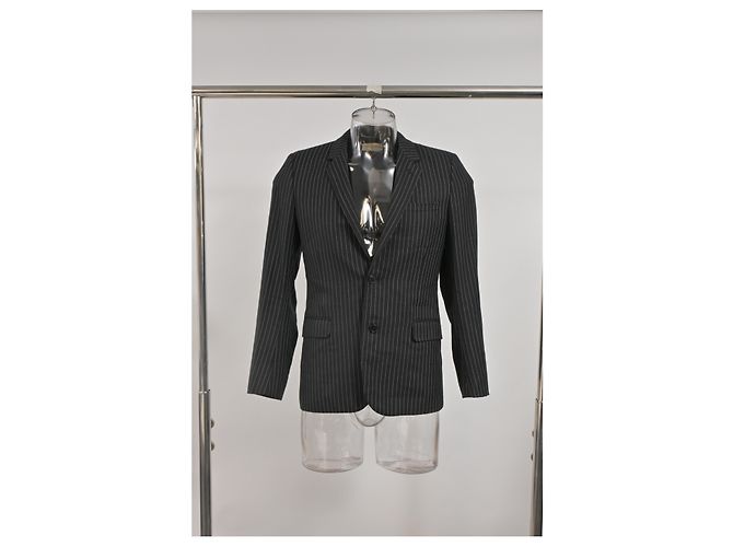 Saint Laurent Pinstripe Single-Breasted Blazer with Pockets in Black Wool - view 6