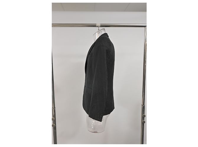 Saint Laurent Pinstripe Single-Breasted Blazer with Pockets in Black Wool - view 7