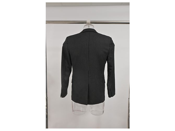Saint Laurent Pinstripe Single-Breasted Blazer with Pockets in Black Wool - view 8