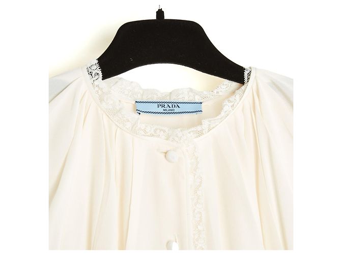 Blusa Prada Top FR36/38 Ecru de Seda com Mangas Frontais UK8/10 US6/8 - vista 3