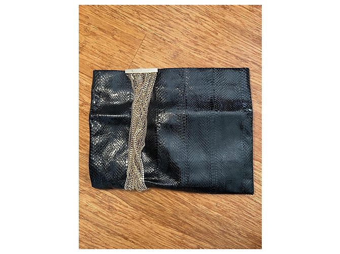 Jimmy Choo Clutch aus schwarzem glänzendem Pythonleder - Ansicht 5