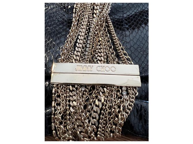 Jimmy Choo Clutch aus schwarzem glänzendem Pythonleder - Ansicht 6