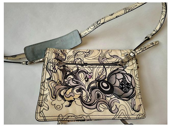 Borsa a flap in pelle stampata Etiquette Edizione Limitata Prada x James Jean Beige - vista 6