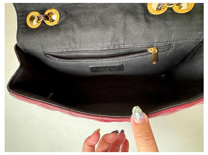 CHANEL Eleganza Borsa a Flap GHW Pelle di Agnello Nera Bordò - vista 6