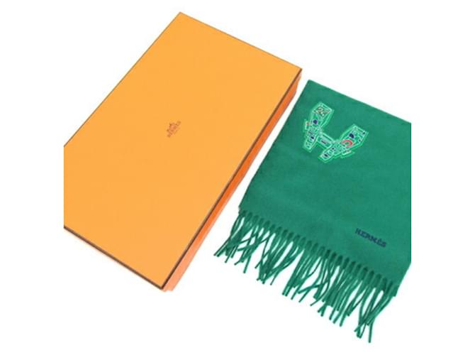 Hermès Sciarpa in cashmere verde Hermes - vista 7