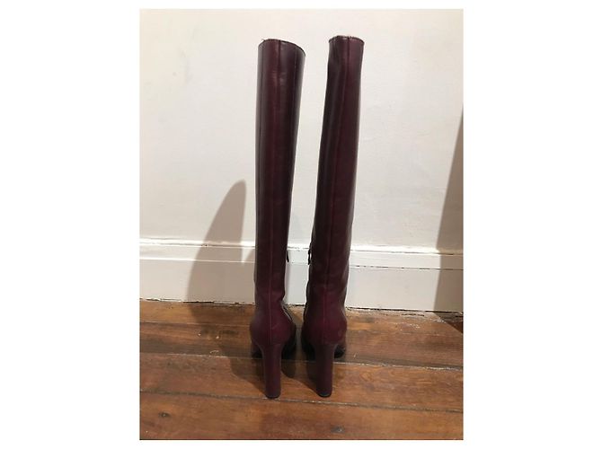 Botas LANVIN T.EU 37.5 Cuero Burdeos - vista 3