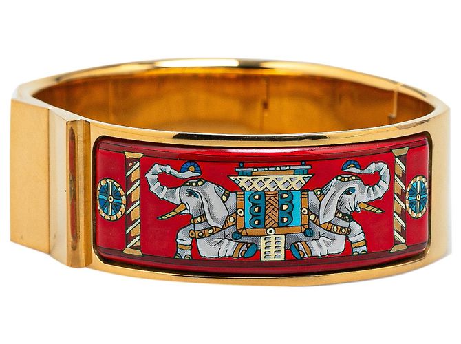 Rotes Hermès breites Emaille-Elefanten-Hingearmband 60 - Ansicht 2