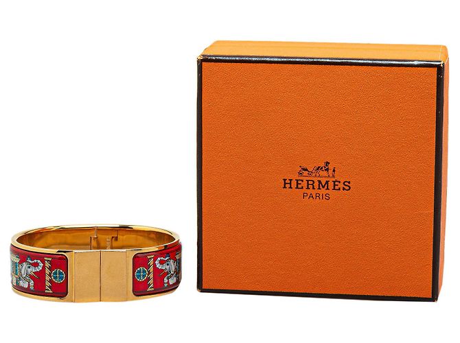 Rotes Hermès breites Emaille-Elefanten-Hingearmband 60 - Ansicht 7