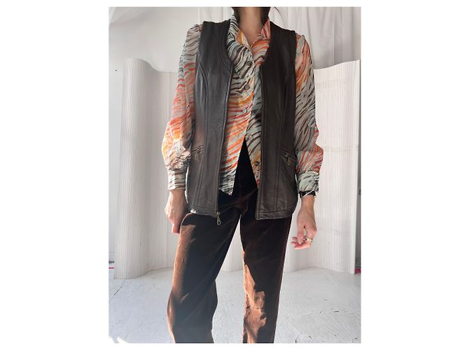 No Name Cocoa Leder Zip-Weste - Ansicht 14