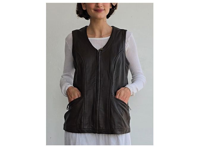 No Name Cocoa Leder Zip-Weste - Ansicht 3