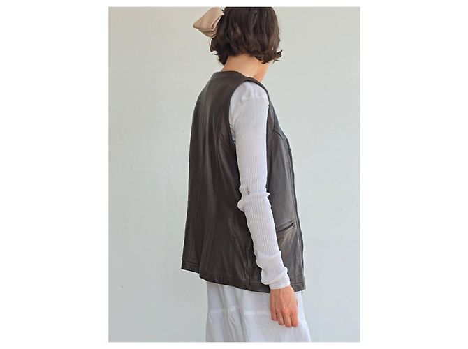 No Name Cocoa Leder Zip-Weste - Ansicht 4