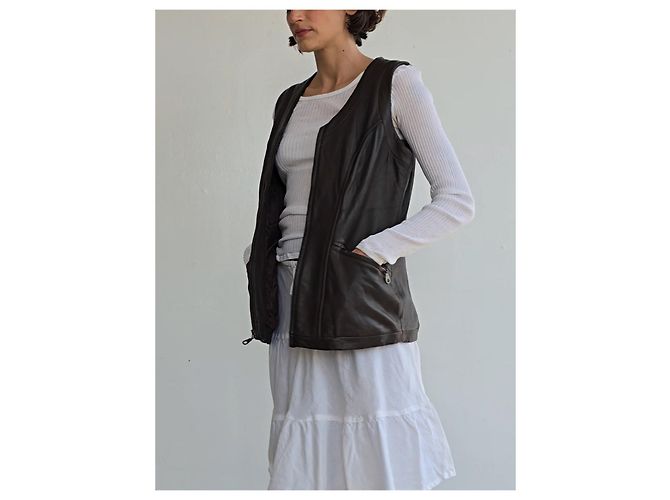 No Name Cocoa Leder Zip-Weste - Ansicht 5