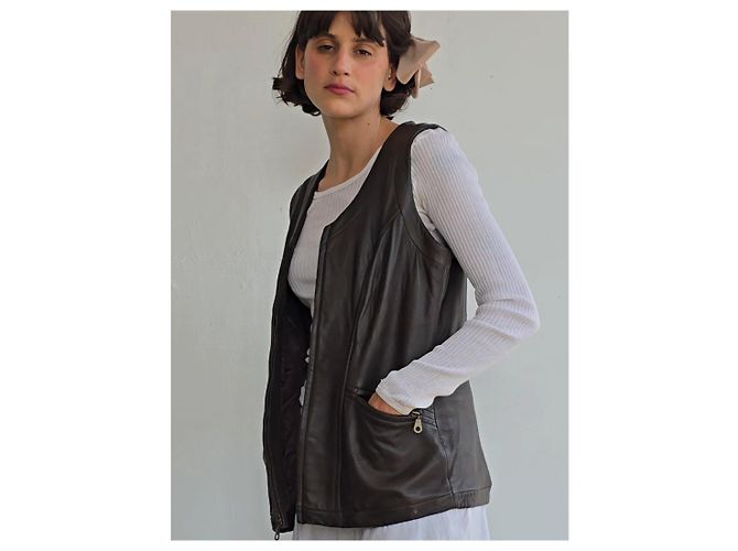 No Name Cocoa Leder Zip-Weste - Ansicht 6