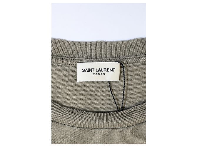 Camiseta de algodón caqui con estampado del logo de Saint Laurent efecto desgastado - vista 10