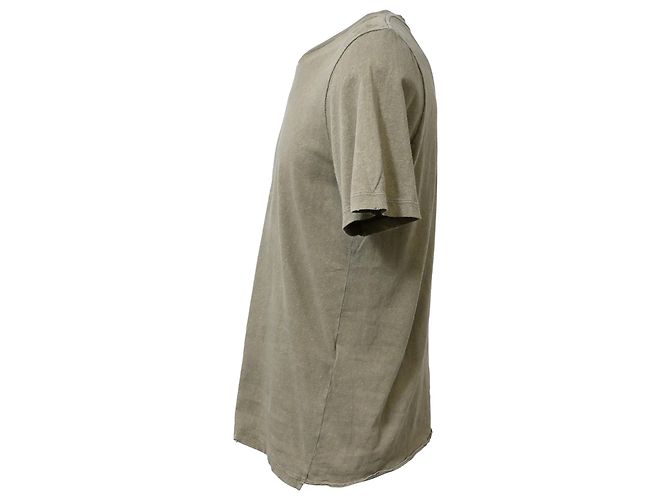 Camiseta de algodón caqui con estampado del logo de Saint Laurent efecto desgastado - vista 2