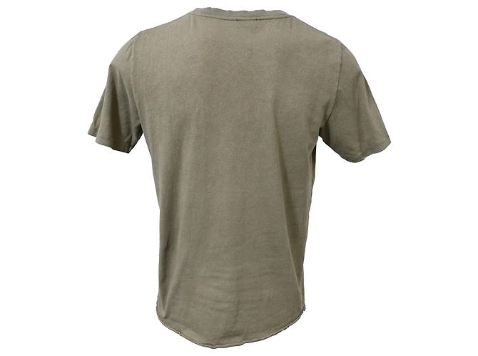 Camiseta de algodón caqui con estampado del logo de Saint Laurent efecto desgastado - vista 3