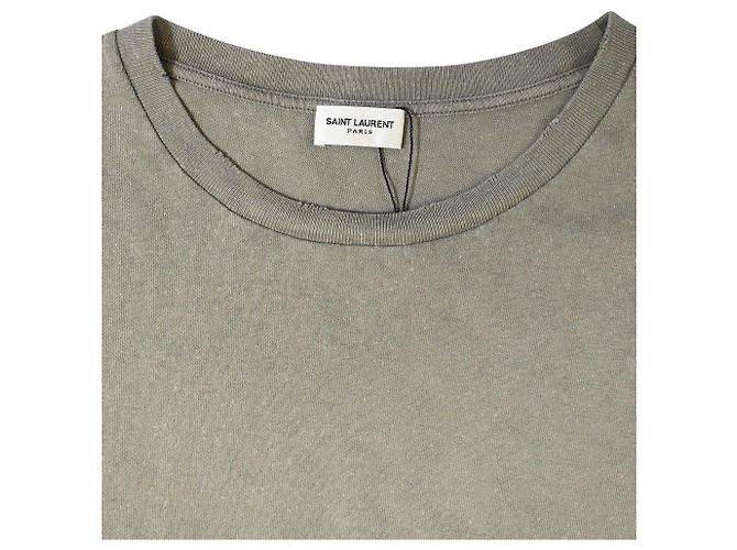 Camiseta de algodón caqui con estampado del logo de Saint Laurent efecto desgastado - vista 4