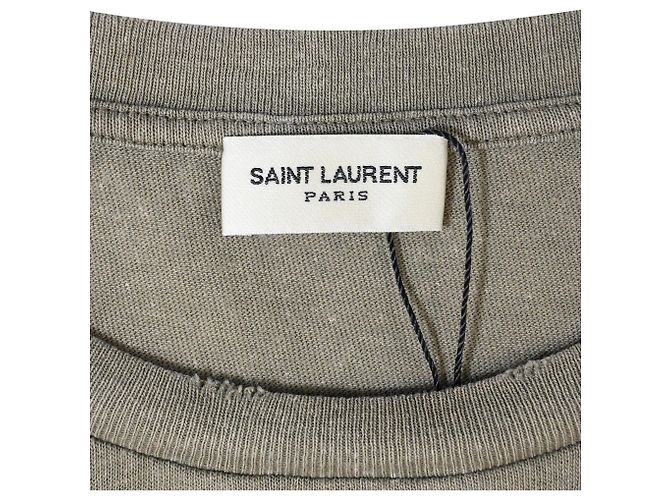 Camiseta de algodón caqui con estampado del logo de Saint Laurent efecto desgastado - vista 5