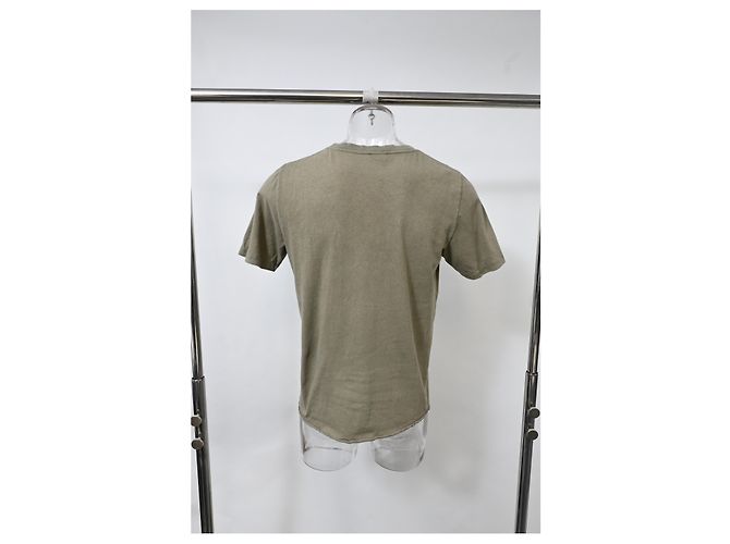 Camiseta de algodón caqui con estampado del logo de Saint Laurent efecto desgastado - vista 8