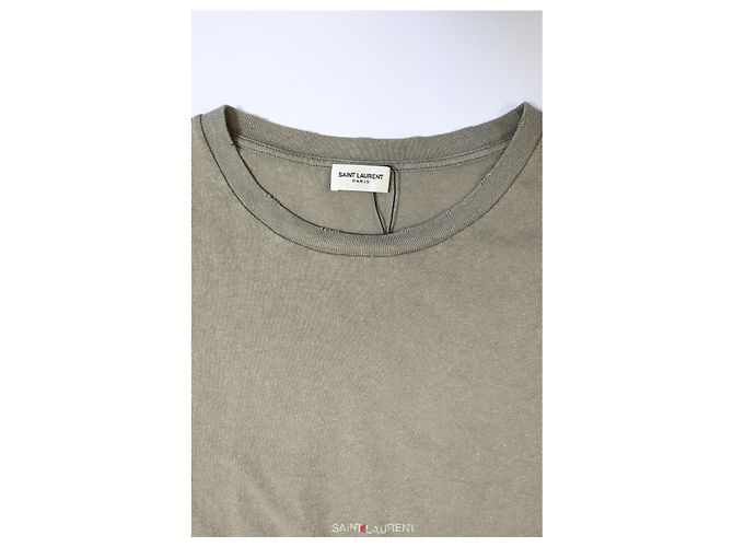 Camiseta de algodón caqui con estampado del logo de Saint Laurent efecto desgastado - vista 9