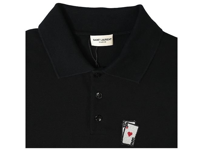 Polo de algodón negro con estampado de cartas de juego Saint Laurent - vista 3