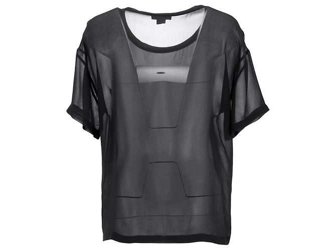Top Ghost trasparente Helmut Lang in seta nera Nero - vista 3
