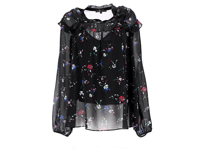 Maje Rüschentop mit Blumenmuster aus schwarzem Polyester - Ansicht 6