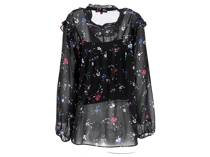 Maje Rüschentop mit Blumenmuster aus schwarzem Polyester - Ansicht 8