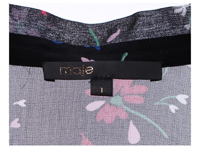 Maje Rüschentop mit Blumenmuster aus schwarzem Polyester - Ansicht 9