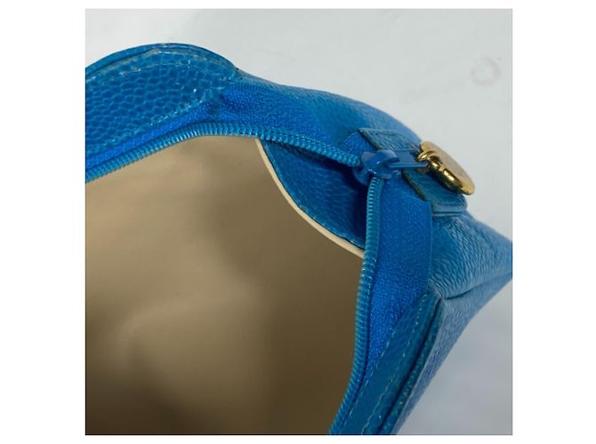 Pochette Multi Chanel in pelle caviar blu - vista 11