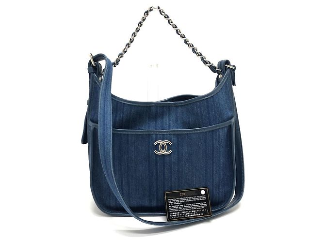 Borsa a spalla Chanel A57641 Matelassé Coco Mark in denim Blu - vista 17