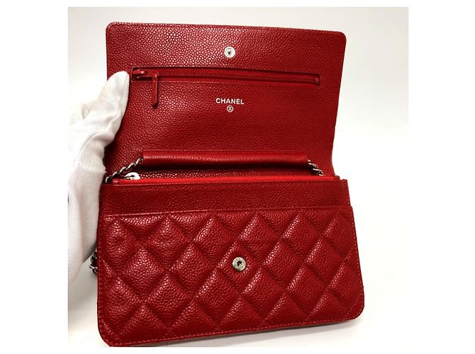 Borsa a spalla in pelle caviar rossa Chanel Rosso - vista 6