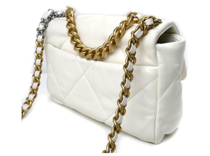 Borsa a spalla con catena Chanel 19 Bianco Crudo - vista 2