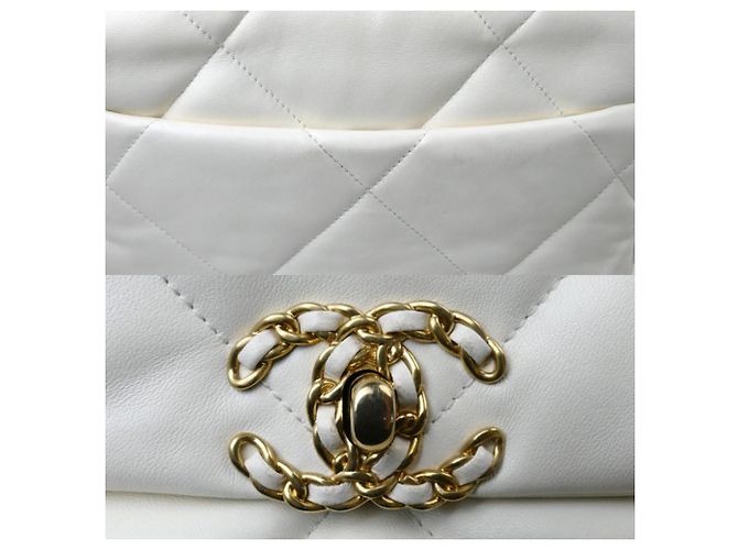 Borsa a spalla con catena Chanel 19 Bianco Crudo - vista 8