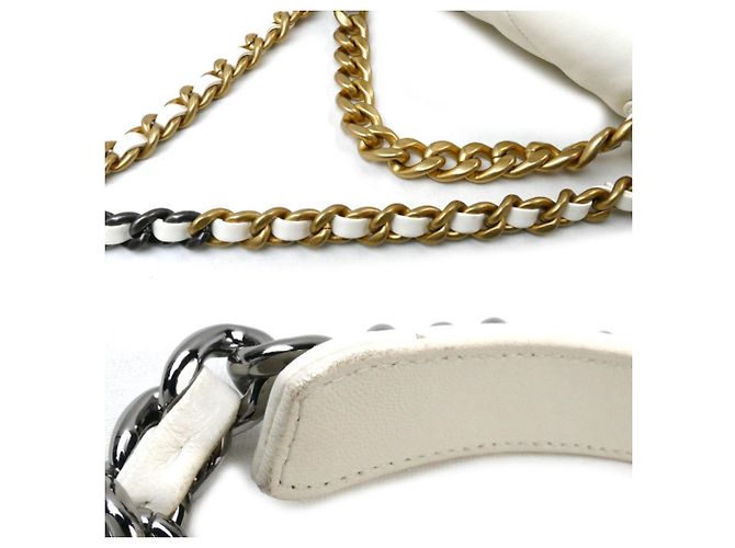 Borsa a spalla con catena Chanel 19 Bianco Crudo - vista 9