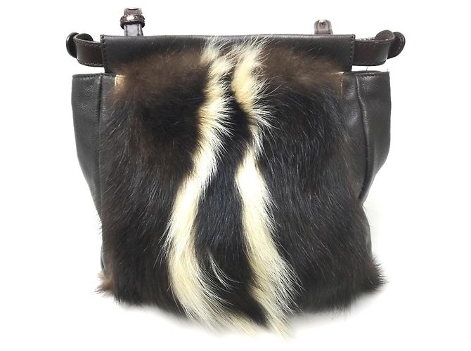Borsa a spalla in pelliccia marrone scuro Fendi 8BT161 - vista 2