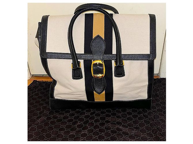 Borsa da viaggio oversize in tela bianca Gucci autentica rara di Tom Ford con web gialla - vista 2