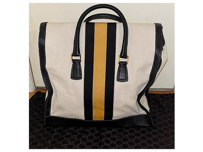 Borsa da viaggio oversize in tela bianca Gucci autentica rara di Tom Ford con web gialla - vista 5