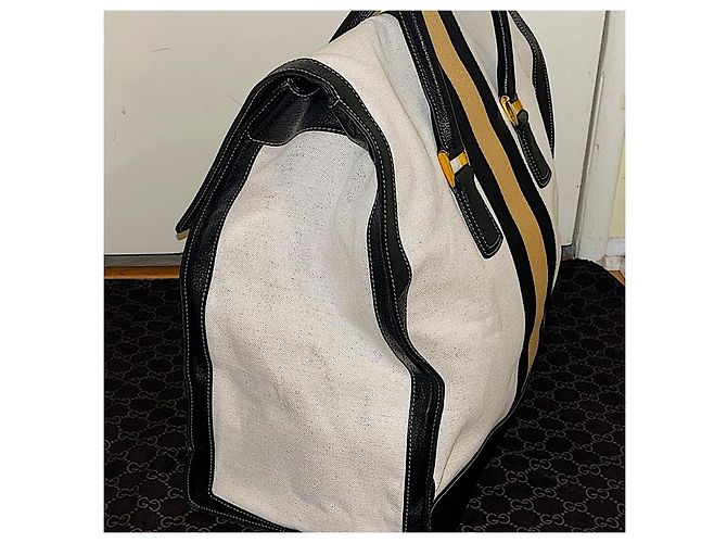 Borsa da viaggio oversize in tela bianca Gucci autentica rara di Tom Ford con web gialla - vista 7