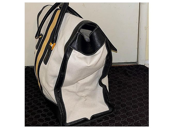 Borsa da viaggio oversize in tela bianca Gucci autentica rara di Tom Ford con web gialla - vista 8