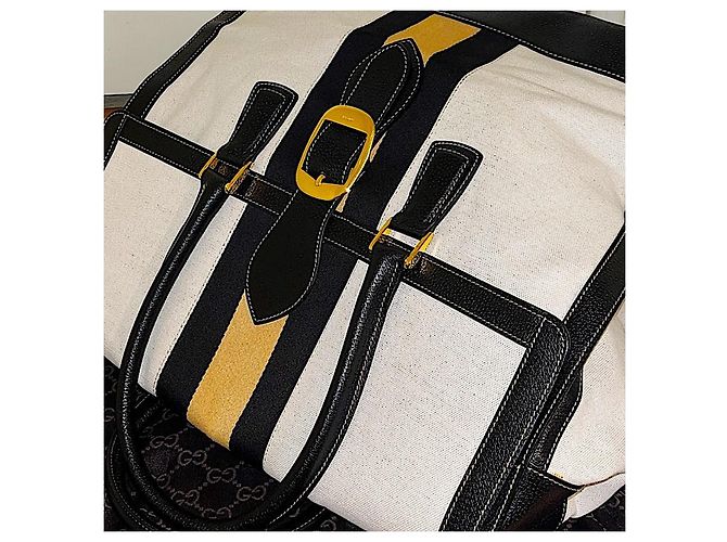 Borsa da viaggio oversize in tela bianca Gucci autentica rara di Tom Ford con web gialla - vista 9
