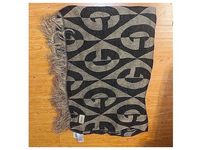 Couverture en lin jacquard GG Diamond de Gucci authentique épuisée Beige - vue 3