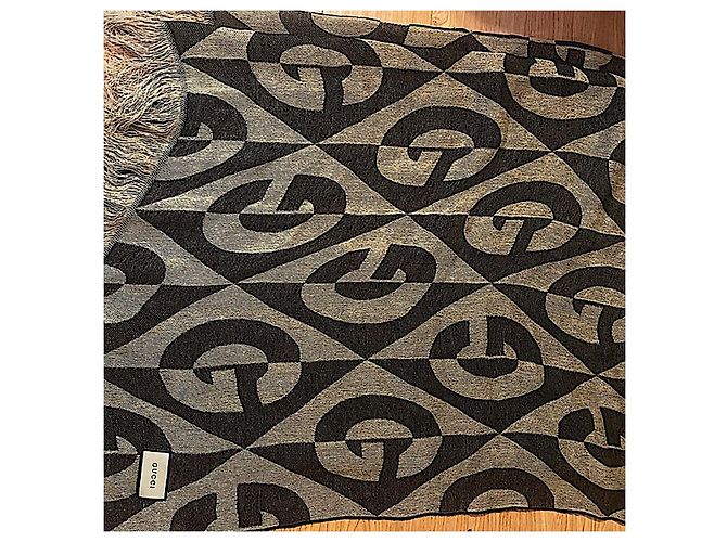 Couverture en lin jacquard GG Diamond de Gucci authentique épuisée Beige - vue 6