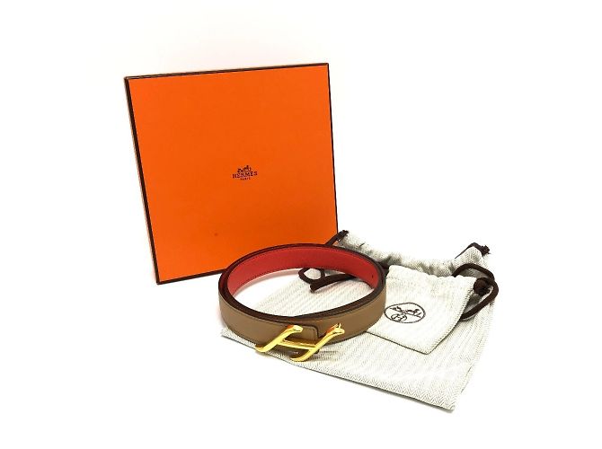Hebilla de cinturón Constance de Hermès Castaño Naranja - vista 11