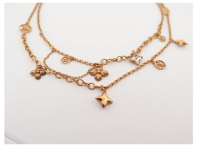 COLLANA LOUIS VUITTON BLOOMING STRASS M68374 IN METALLO DORATO D'oro - vista 2