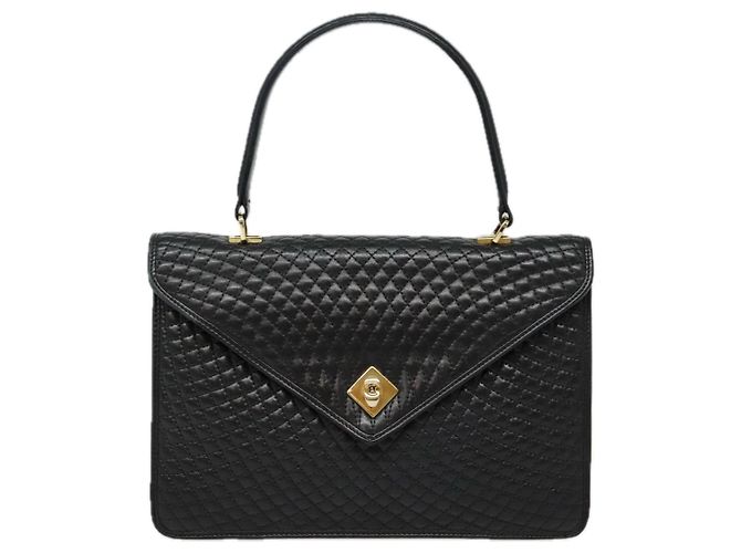 BALLY Bolsa de mão de couro preto e dourado Auth bs18574 - vista 13