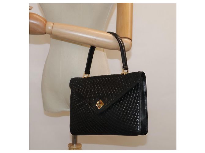 BALLY Bolsa de mão de couro preto e dourado Auth bs18574 - vista 23