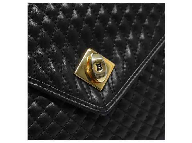 BALLY Bolsa de mão de couro preto e dourado Auth bs18574 - vista 9