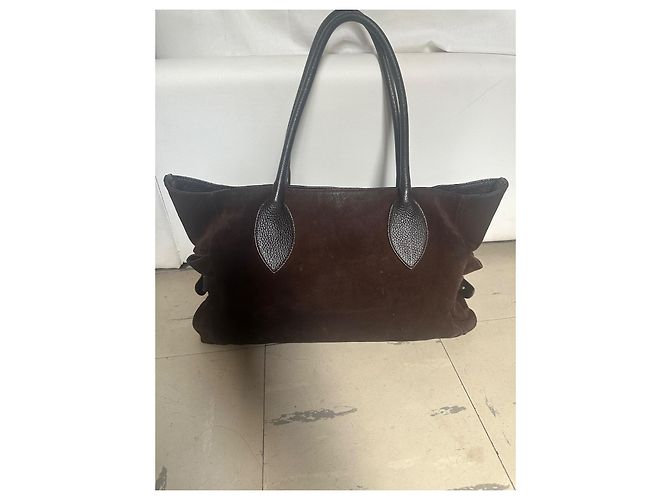 Bolsa Furla de camurça marrom com alças de couro - vista 2